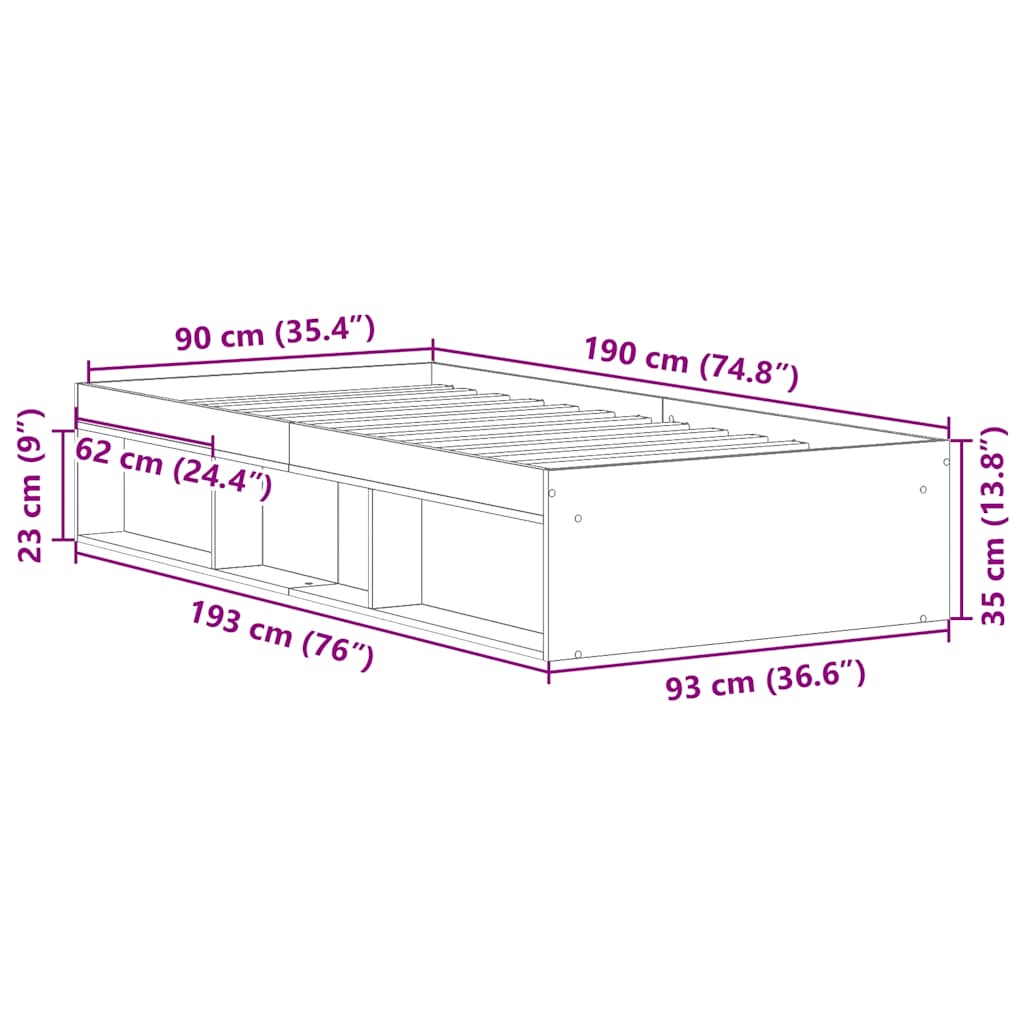 Bed Frame without Mattress Concrete Grey 90x190 cm