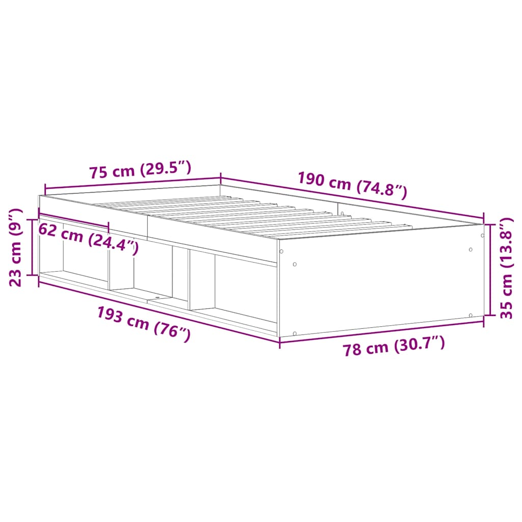 Bed Frame without Mattress White 75x190 cm Small Single