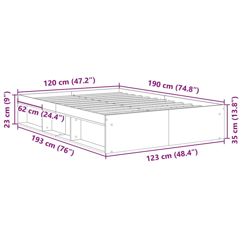 Bed Frame without Mattress Grey Sonoma 120x190 cm Small Double