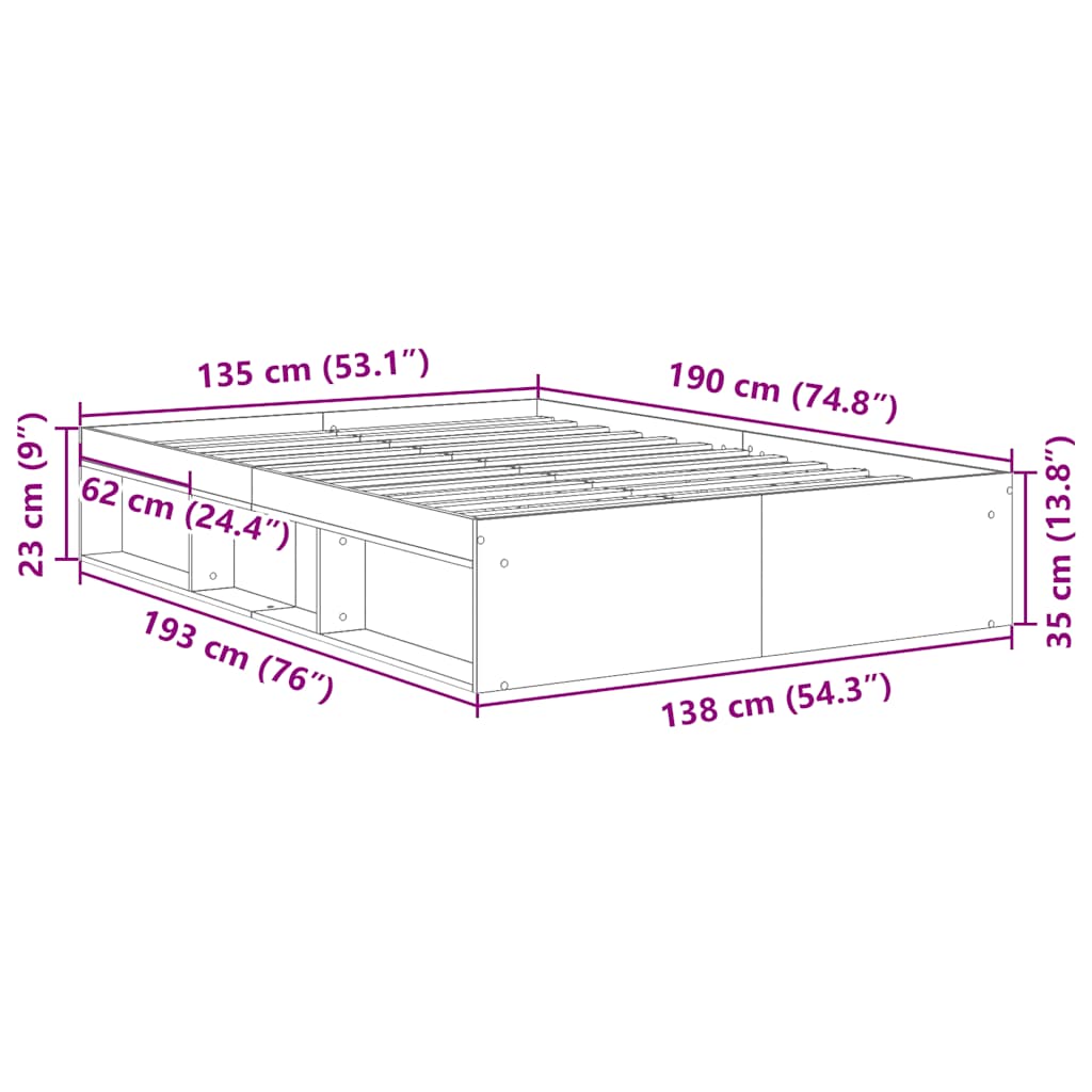 Bed Frame without Mattress Black 135x190 cm Double