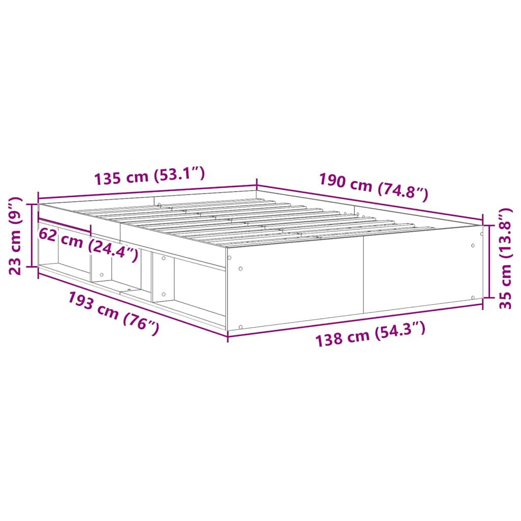 Bed Frame without Mattress Smoked Oak 135x190 cm Double