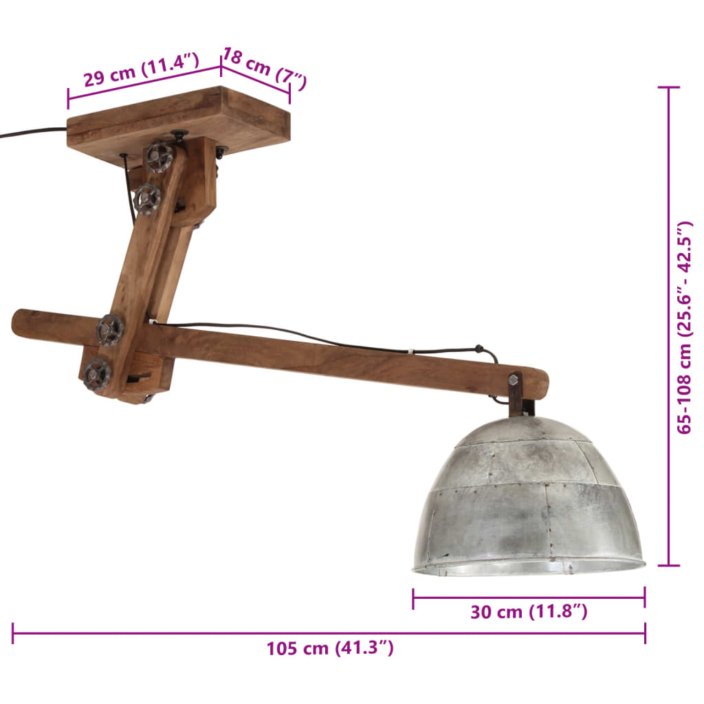 Ceiling Lamp 25 W Vintage Silver 105x30x65-108cm E27