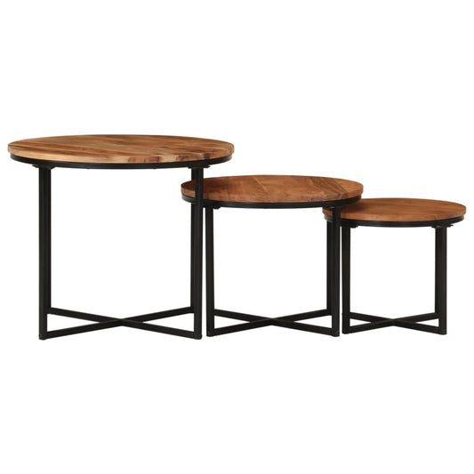Nesting Coffee Tables 3 pcs Solid Wood Acacia and Iron Nesting Coffee Tables 3 pcs Solid Wood Acacia and Iron