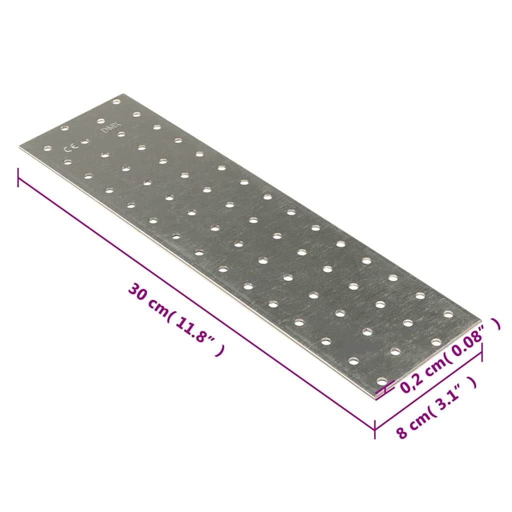 Perforated Plates 20 pcs 2 mm 300x80 mm Galvanised Steel