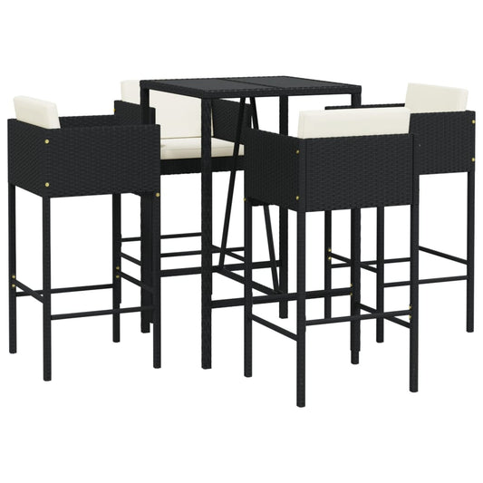5 Piece Garden Bar Set with Cushions Black Poly Rattan 5 Piece Garden Bar Set with Cushions Black Poly Rattan