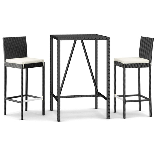 3 Piece Garden Bar Set with Cushions Black Poly Rattan 3 Piece Garden Bar Set with Cushions Black Poly Rattan