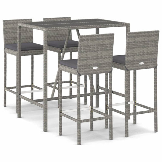 5 Piece Garden Bar Set with Cushions Grey Poly Rattan 5 Piece Garden Bar Set with Cushions Grey Poly Rattan