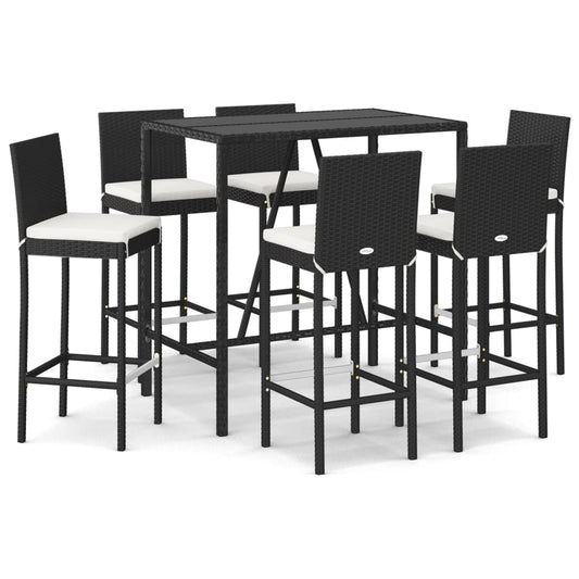 7 Piece Garden Bar Set with Cushions Black Poly Rattan 7 Piece Garden Bar Set with Cushions Black Poly Rattan