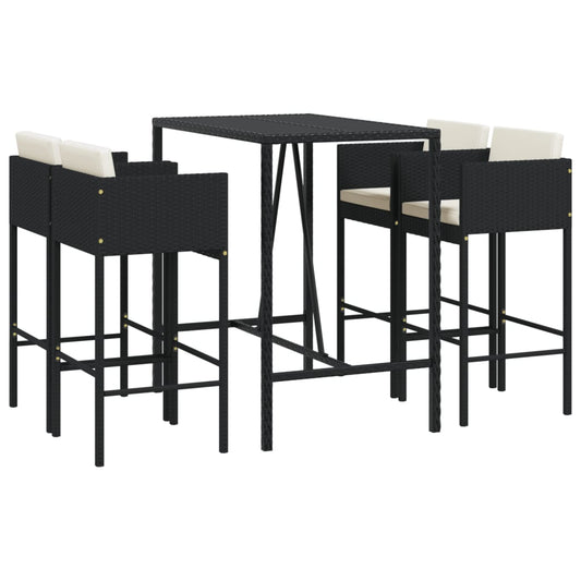 5 Piece Garden Bar Set with Cushions Black Poly Rattan 5 Piece Garden Bar Set with Cushions Black Poly Rattan