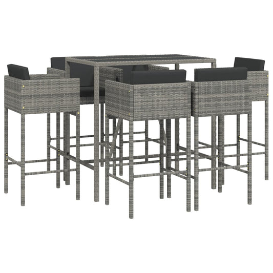 7 Piece Garden Bar Set with Cushions Grey Poly Rattan 7 Piece Garden Bar Set with Cushions Grey Poly Rattan