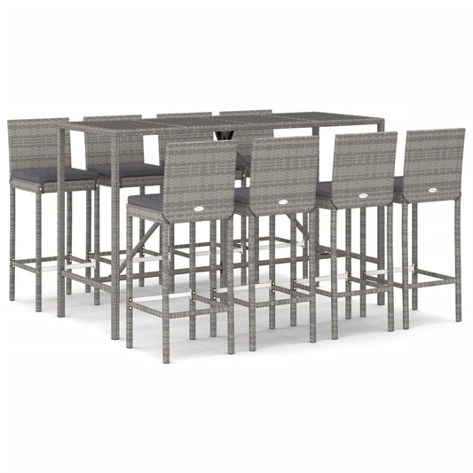 9 Piece Garden Bar Set with Cushions Grey Poly Rattan 9 Piece Garden Bar Set with Cushions Grey Poly Rattan