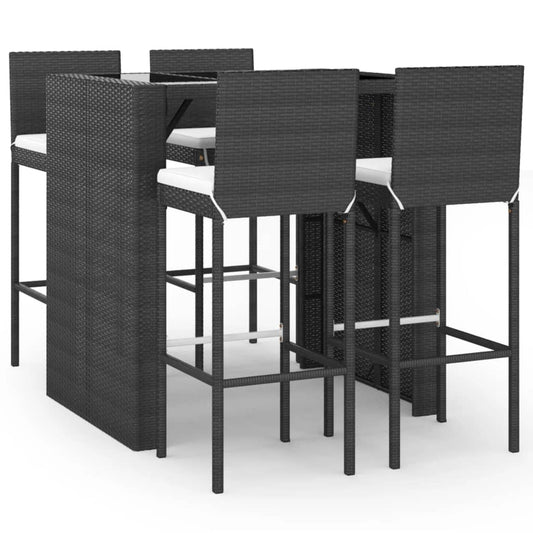 5 Piece Garden Bar Set with Cushions Black Poly Rattan 5 Piece Garden Bar Set with Cushions Black Poly Rattan