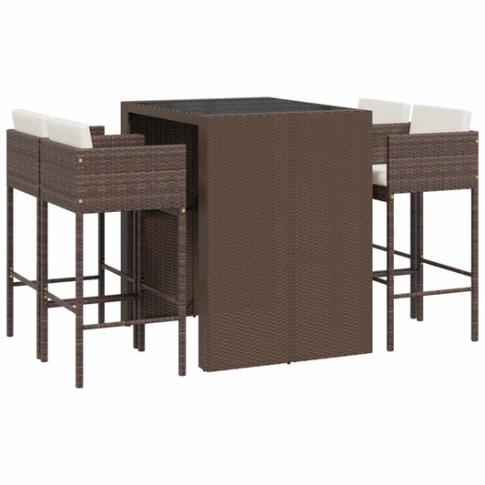 5 Piece Garden Bar Set with Cushions Brown Poly Rattan 5 Piece Garden Bar Set with Cushions Brown Poly Rattan