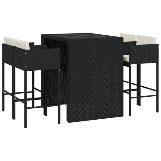 5 Piece Garden Bar Set with Cushions Black Poly Rattan 5 Piece Garden Bar Set with Cushions Black Poly Rattan