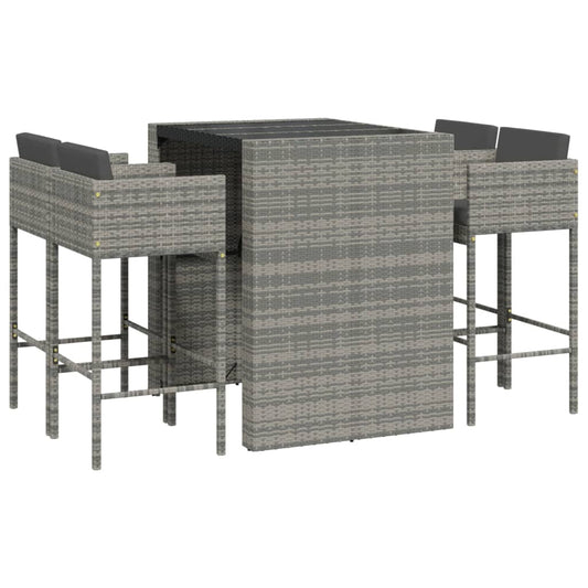 5 Piece Garden Bar Set with Cushions Grey Poly Rattan 5 Piece Garden Bar Set with Cushions Grey Poly Rattan