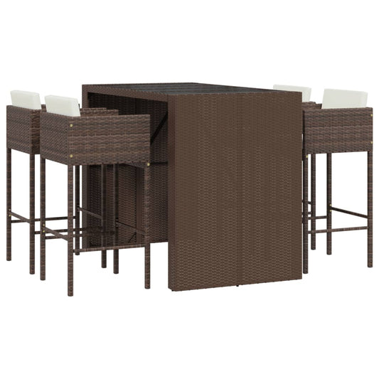 5 Piece Garden Bar Set with Cushions Brown Poly Rattan 5 Piece Garden Bar Set with Cushions Brown Poly Rattan
