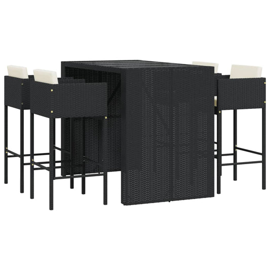 5 Piece Garden Bar Set with Cushions Black Poly Rattan 5 Piece Garden Bar Set with Cushions Black Poly Rattan
