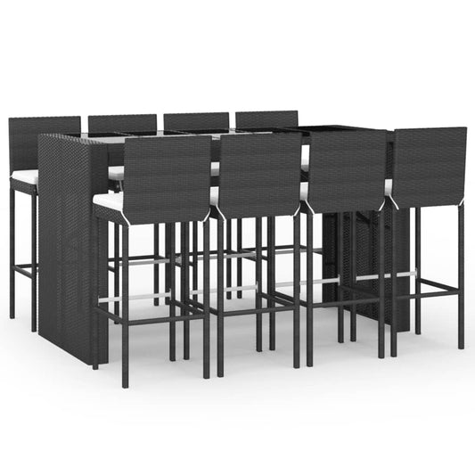 9 Piece Garden Bar Set with Cushions Black Poly Rattan 9 Piece Garden Bar Set with Cushions Black Poly Rattan