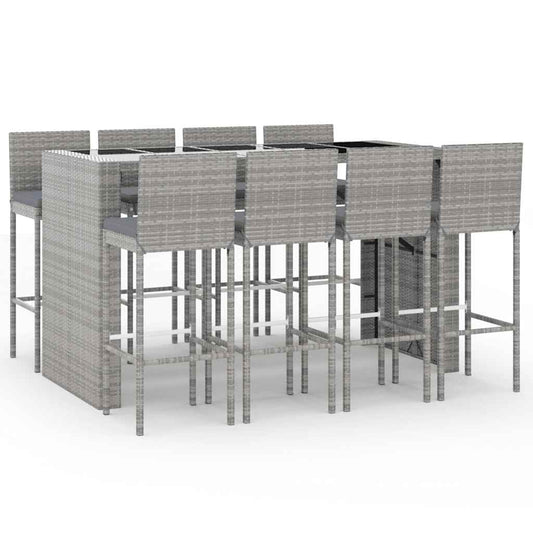9 Piece Garden Bar Set with Cushions Grey Poly Rattan 9 Piece Garden Bar Set with Cushions Grey Poly Rattan