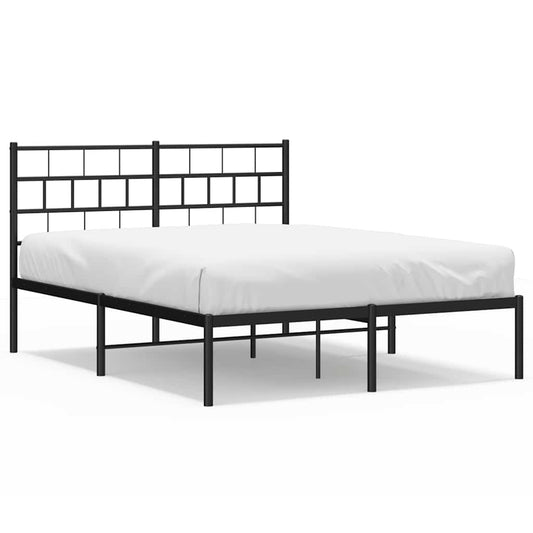 Metal Bed Frame without Mattress with Headboard Black 135x190cm Metal Bed Frame without Mattress with Headboard Black 135x190cm