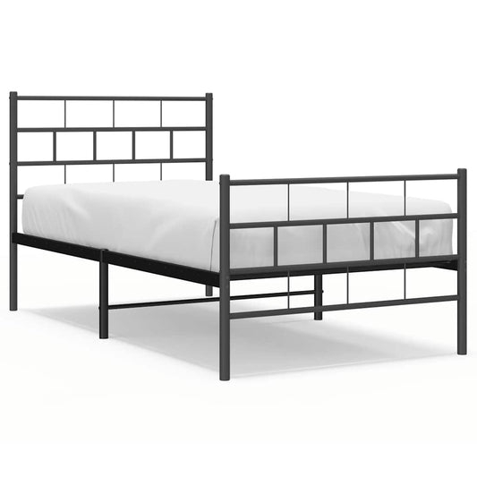 Metal Bed Frame without Mattress with Footboard Black 100x190cm Metal Bed Frame without Mattress with Footboard Black 100x190cm