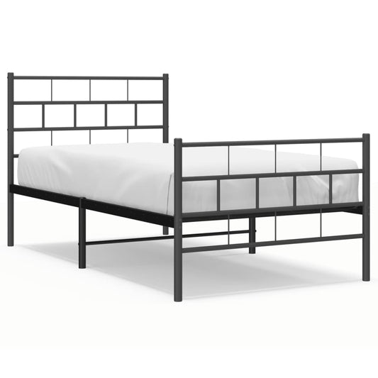 Metal Bed Frame without Mattress with Footboard Black 107x203cm Metal Bed Frame without Mattress with Footboard Black 107x203cm