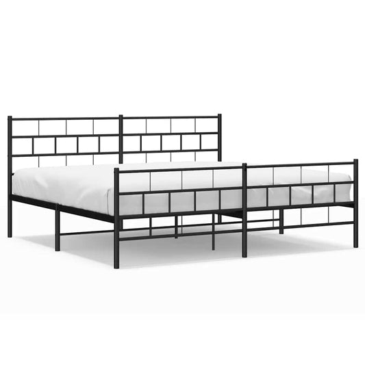 Metal Bed Frame without Mattress with Footboard Black 193x203cm Metal Bed Frame without Mattress with Footboard Black 193x203cm