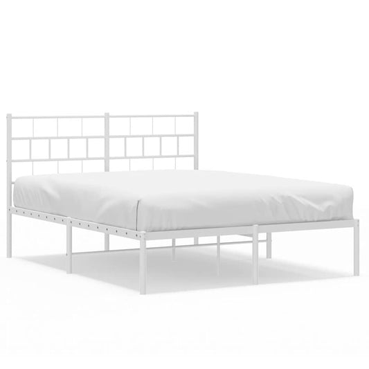 Metal Bed Frame without Mattress with Headboard White 150x200cm Metal Bed Frame without Mattress with Headboard White 150x200cm