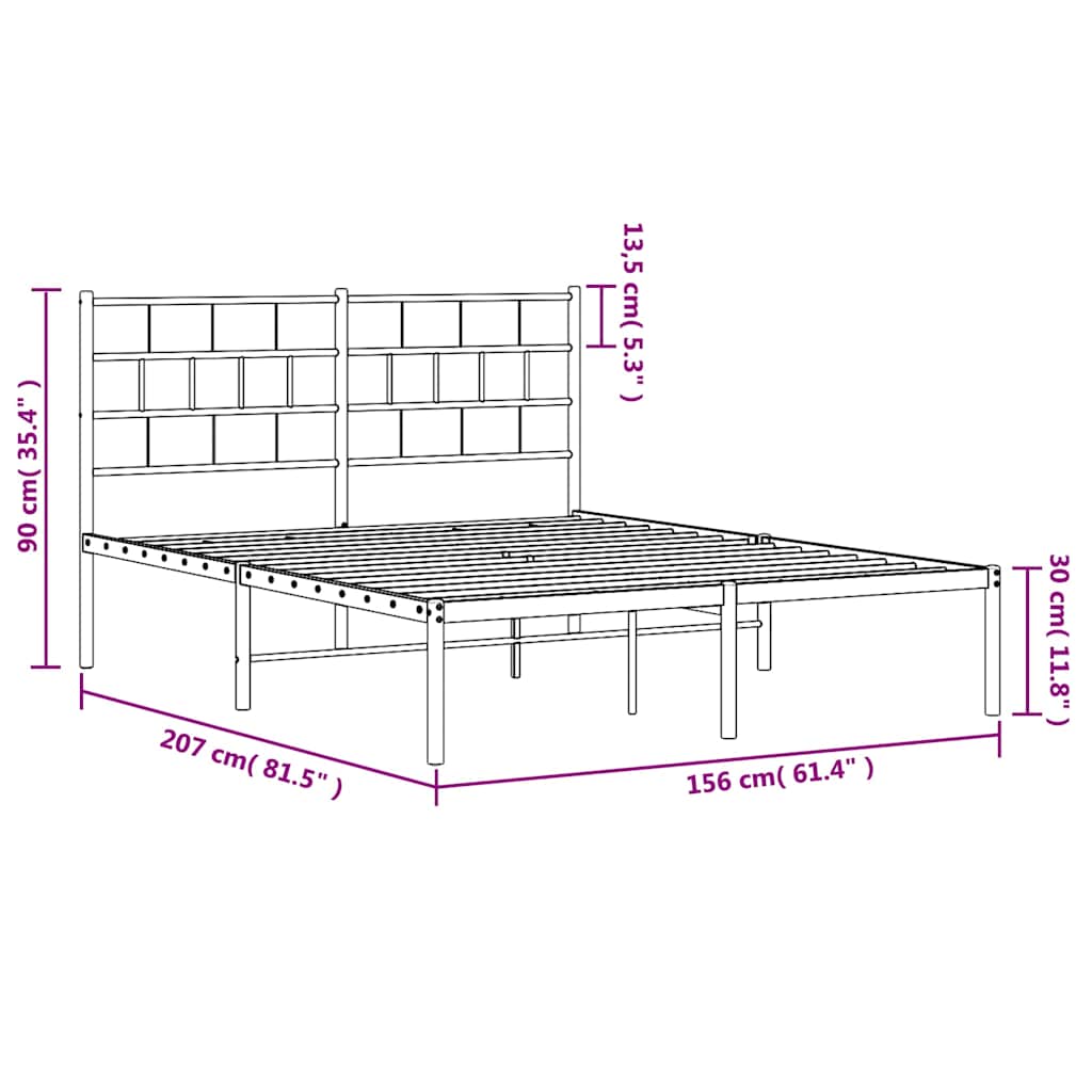 Metal Bed Frame without Mattress with Headboard White 150x200cm