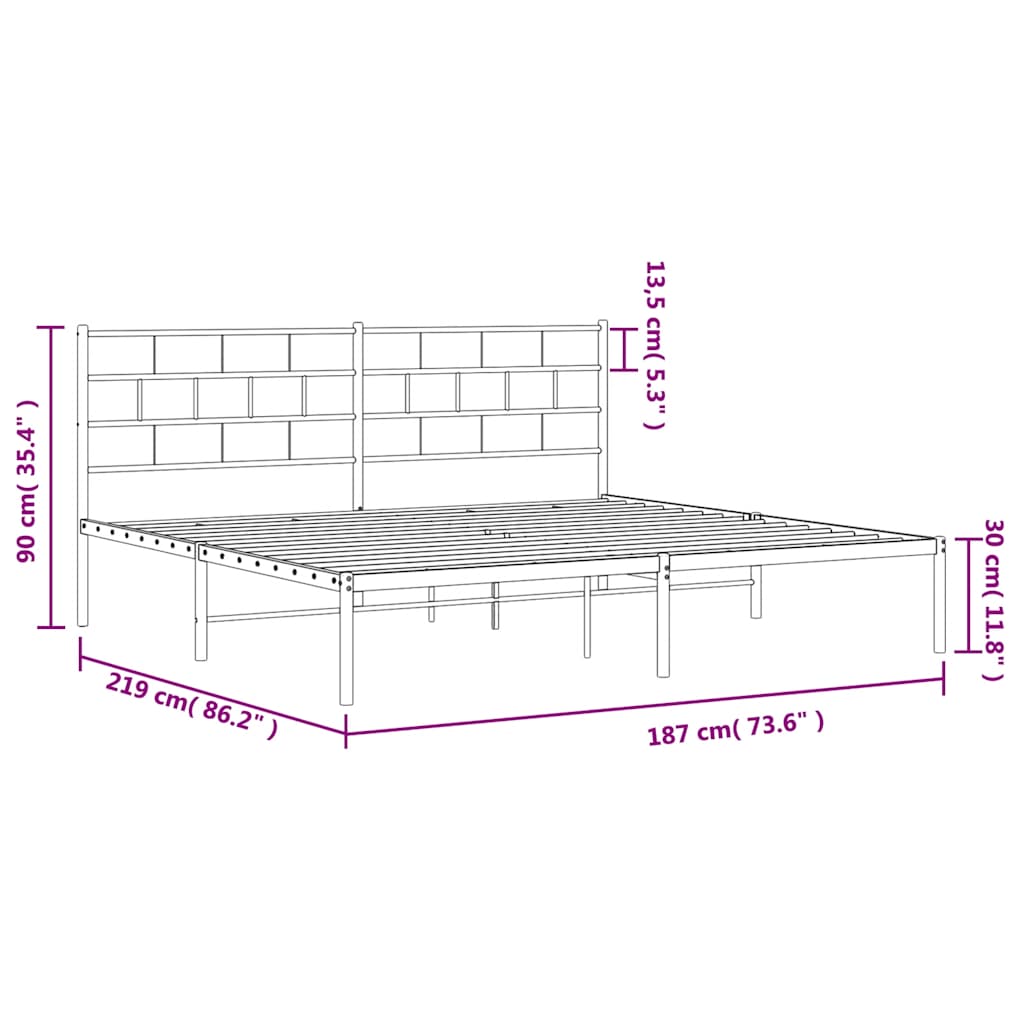 Metal Bed Frame without Mattress with Headboard White 183x213cm
