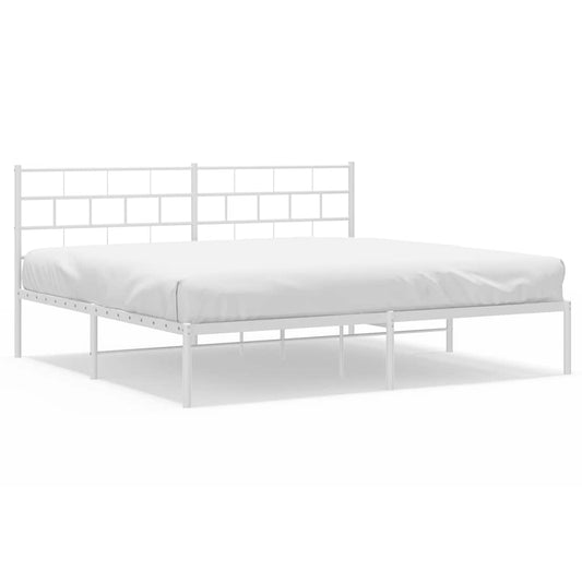 Metal Bed Frame without Mattress with Headboard White 193x203cm Metal Bed Frame without Mattress with Headboard White 193x203cm