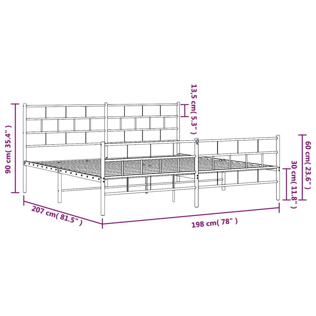 Metal Bed Frame without Mattress with Footboard White 193x203cm