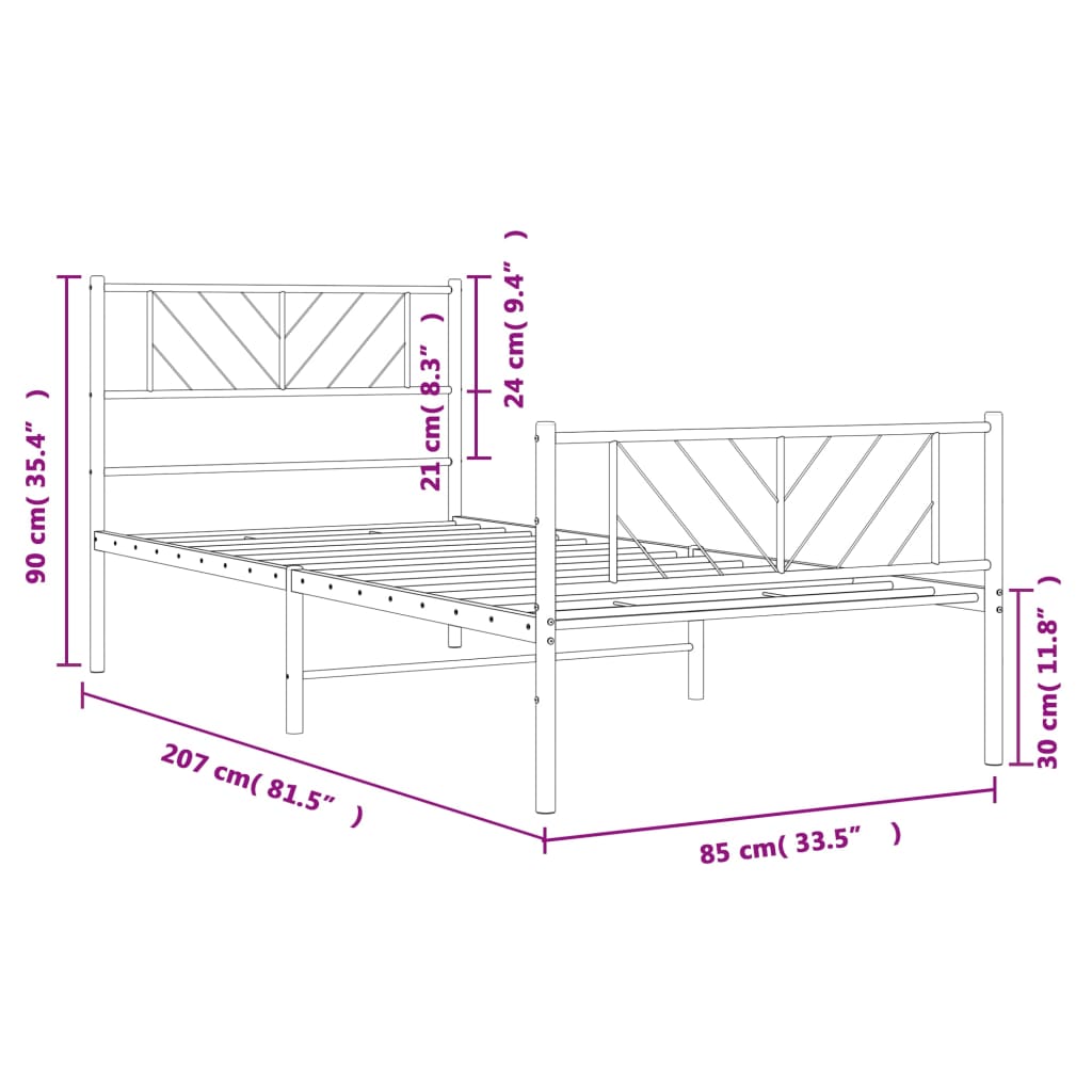 Metal Bed Frame without Mattress with Footboard Black 80x200cm