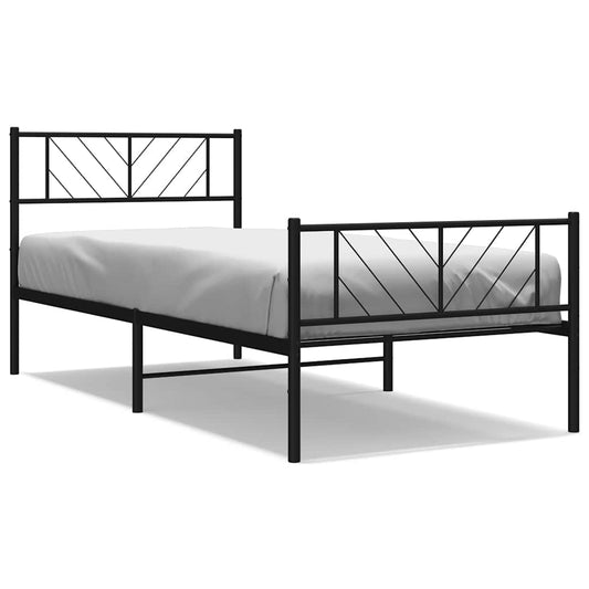 Metal Bed Frame without Mattress with Footboard Black 100x190cm Metal Bed Frame without Mattress with Footboard Black 100x190cm