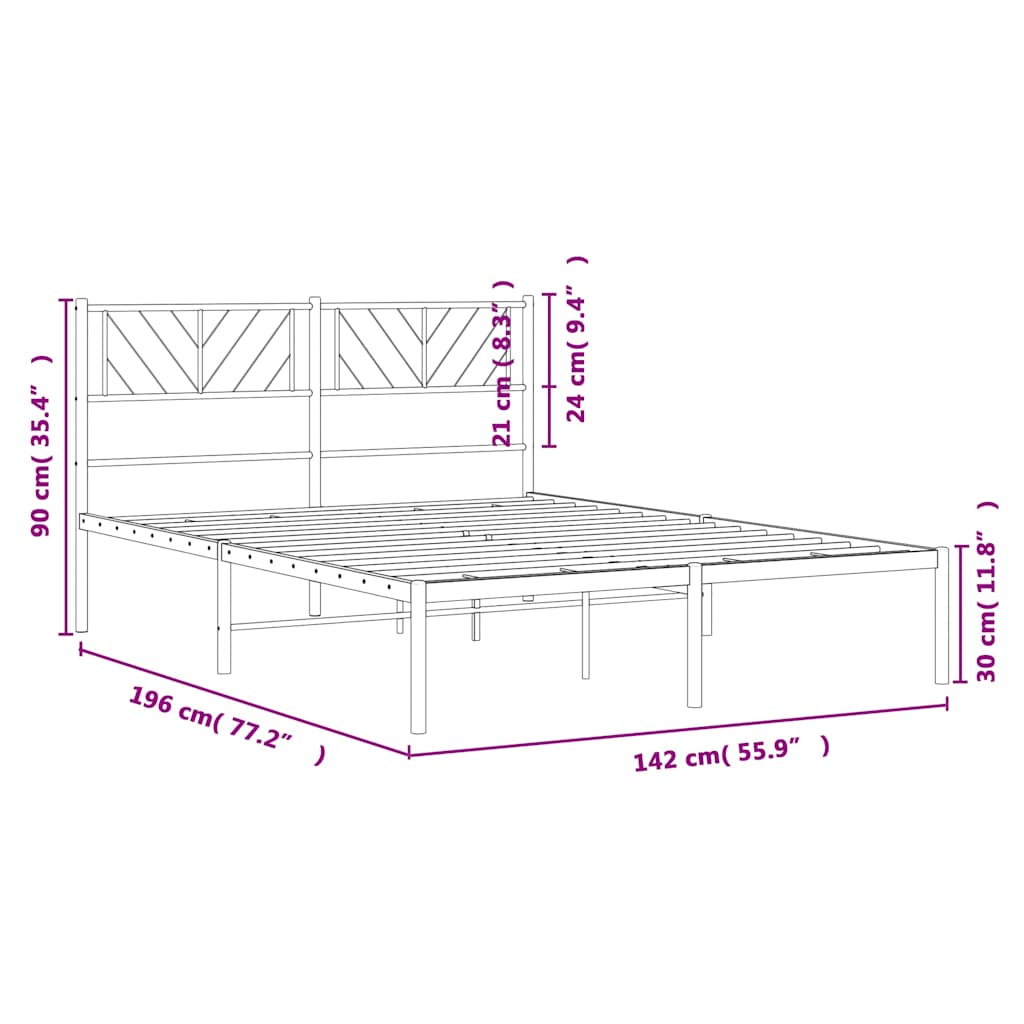Metal Bed Frame without Mattress with Headboard White 135x190cm