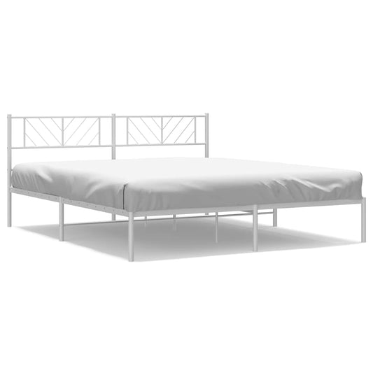 Metal Bed Frame without Mattress with Headboard White 183x213cm Metal Bed Frame without Mattress with Headboard White 183x213cm