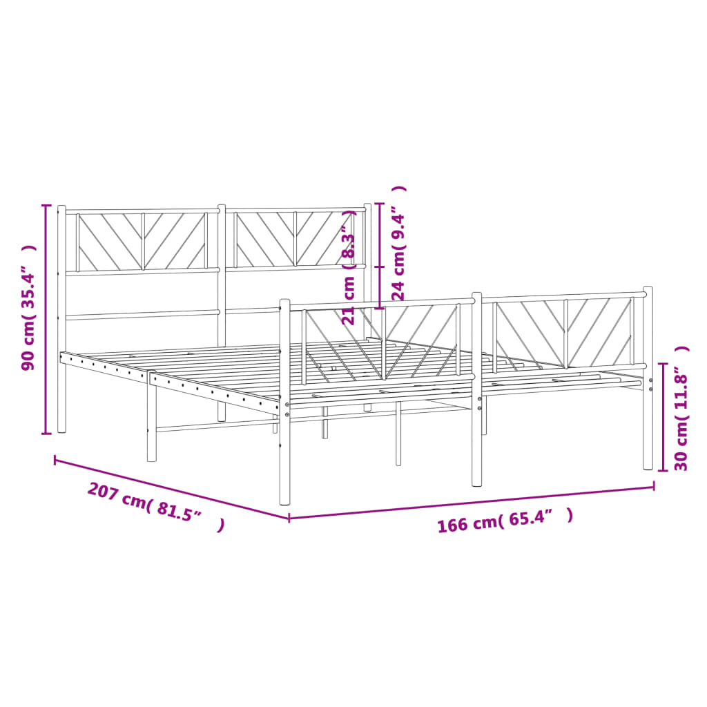 Metal Bed Frame without Mattress with Footboard White 160x200cm