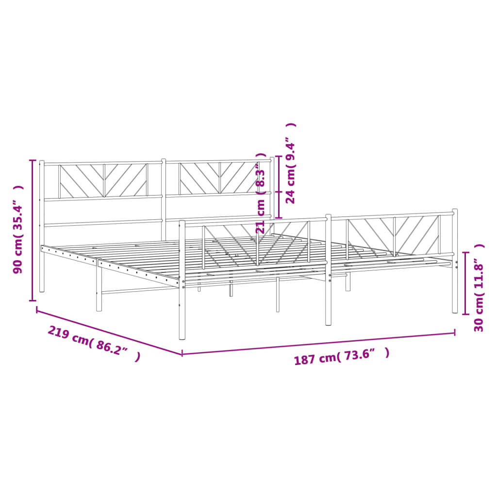 Metal Bed Frame without Mattress with Footboard White 183x213cm