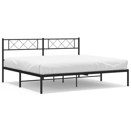 Metal Bed Frame without Mattress with Headboard Black 180x200cm Metal Bed Frame without Mattress with Headboard Black 180x200cm