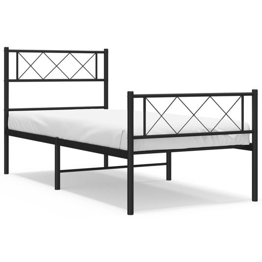 Metal Bed Frame without Mattress with Footboard Black 107x203cm Metal Bed Frame without Mattress with Footboard Black 107x203cm