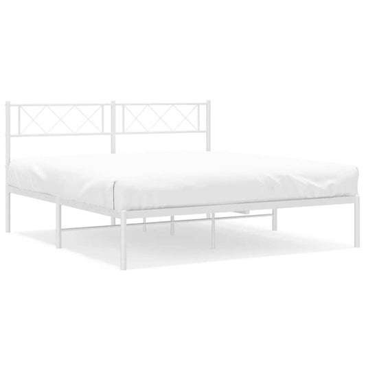 Metal Bed Frame without Mattress with Headboard White 135x190cm Metal Bed Frame without Mattress with Headboard White 135x190cm