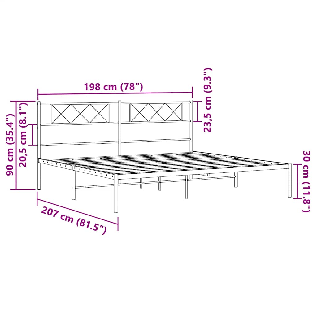 Metal Bed Frame without Mattress with Headboard White 193x203cm