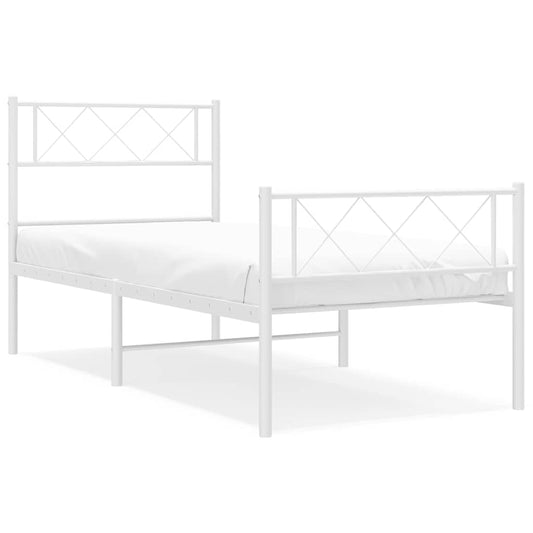 Metal Bed Frame without Mattress with Footboard White 100x190cm Metal Bed Frame without Mattress with Footboard White 100x190cm