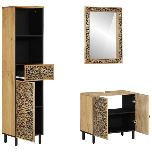 3 Piece Bathroom Furniture Set Solid Wood Mango 3 Piece Bathroom Furniture Set Solid Wood Mango