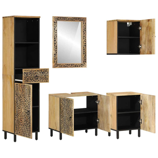 5 Piece Bathroom Furniture Set Solid Wood Mango 5 Piece Bathroom Furniture Set Solid Wood Mango