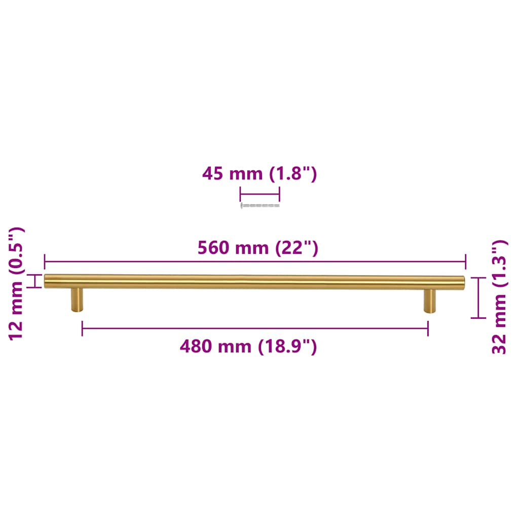 Cabinet Handles 5 pcs Gold 480 mm Stainless Steel