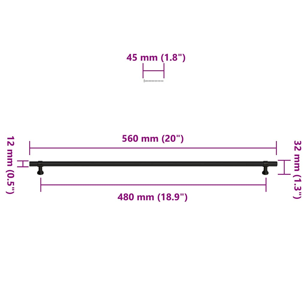 Cabinet Handles 5 pcs Black 480 mm Stainless Steel
