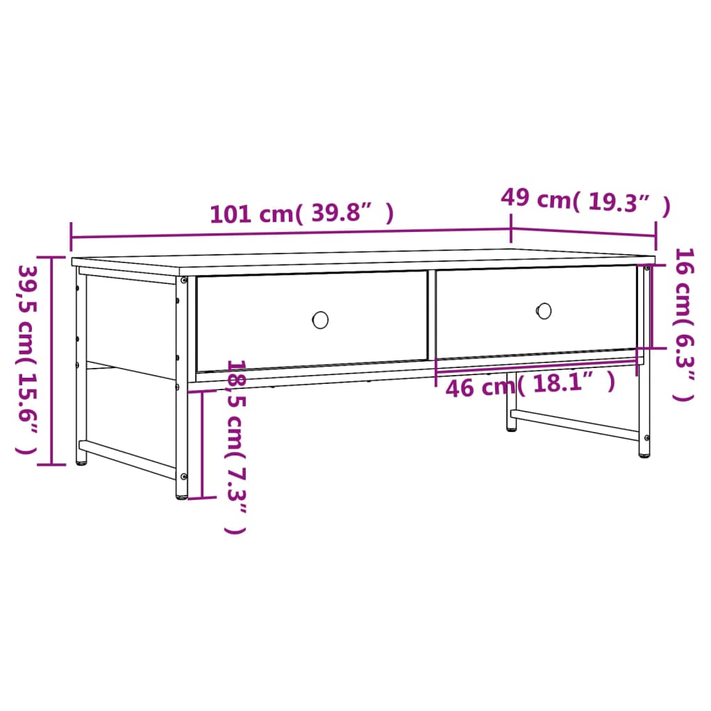 Coffee Table Sonoma Oak 101x49x39,5 cm Engineered Wood