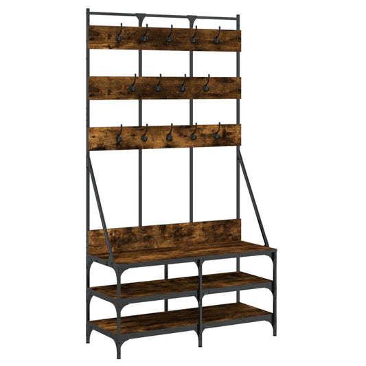Clothes Rack with Shoe Storage Smoked Oak 100x40x184 cm Clothes Rack with Shoe Storage Smoked Oak 100x40x184 cm