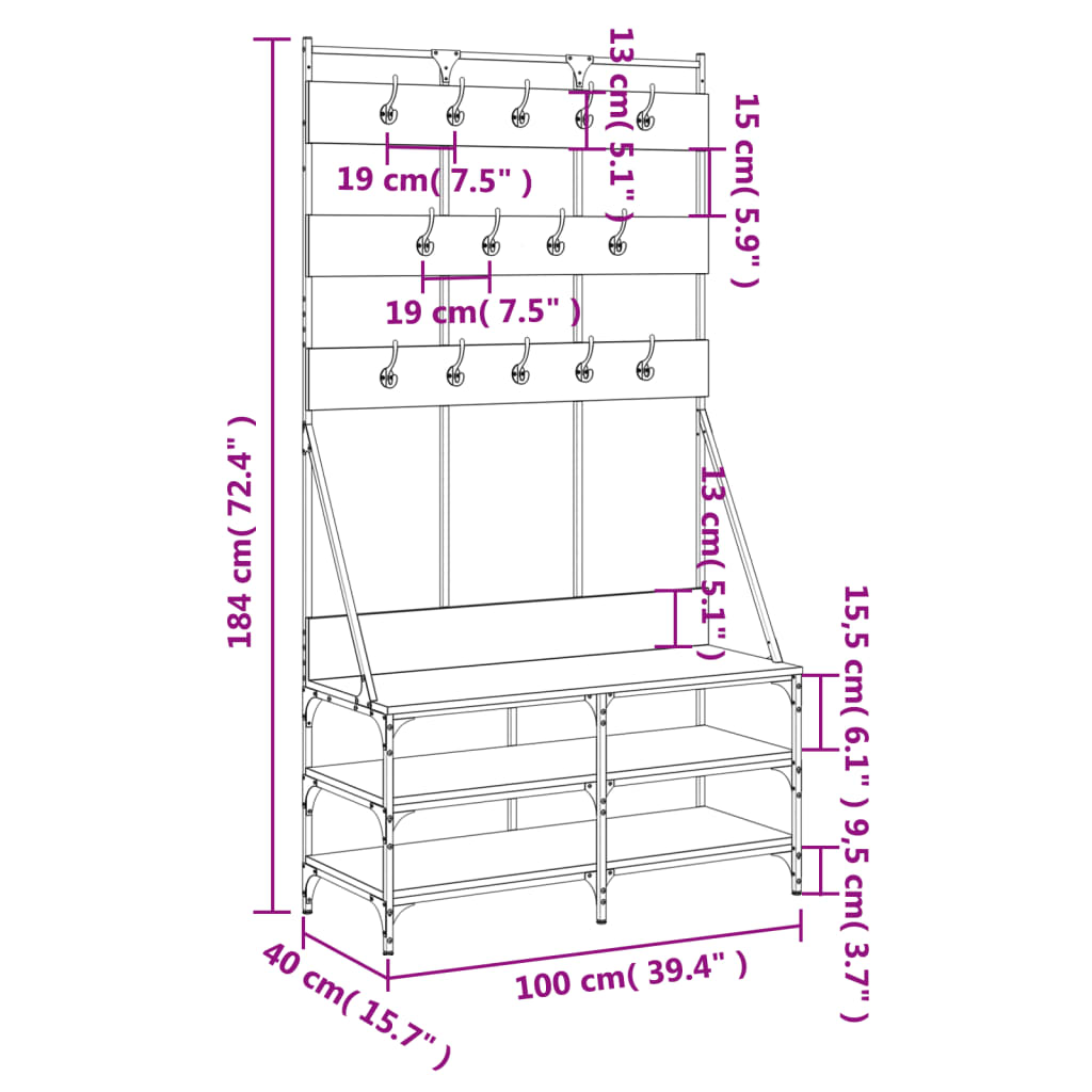 Clothes Rack with Shoe Storage Brown Oak 100x40x184 cm